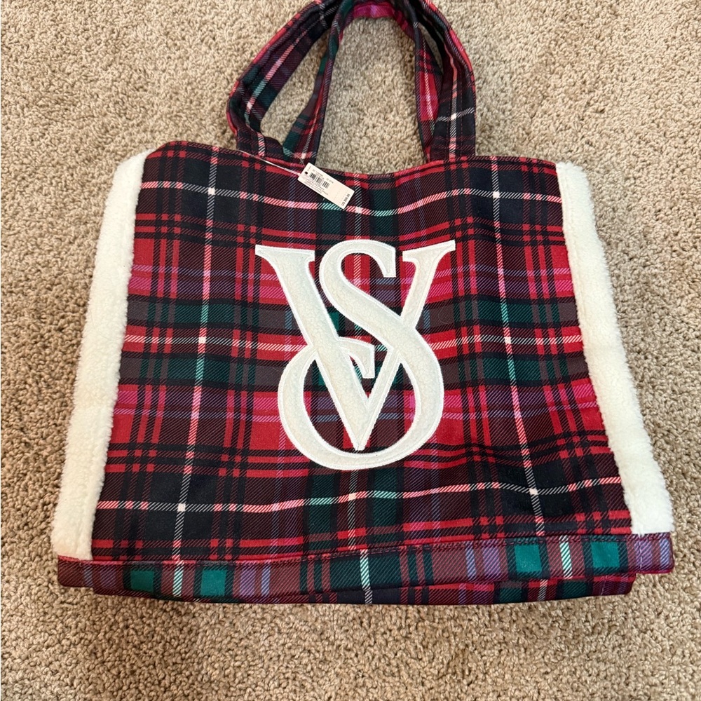 Victoria's Secret Red and Green Plaid Tote Bag
